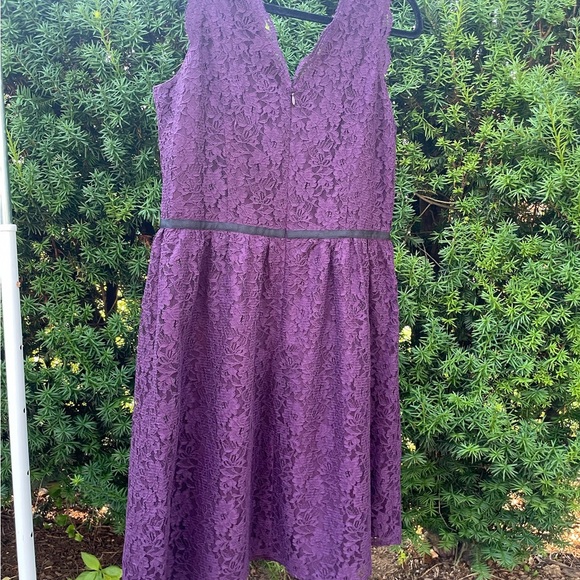 LOFT Deep Purple Lace Trim Dress - Picture 1 of 7